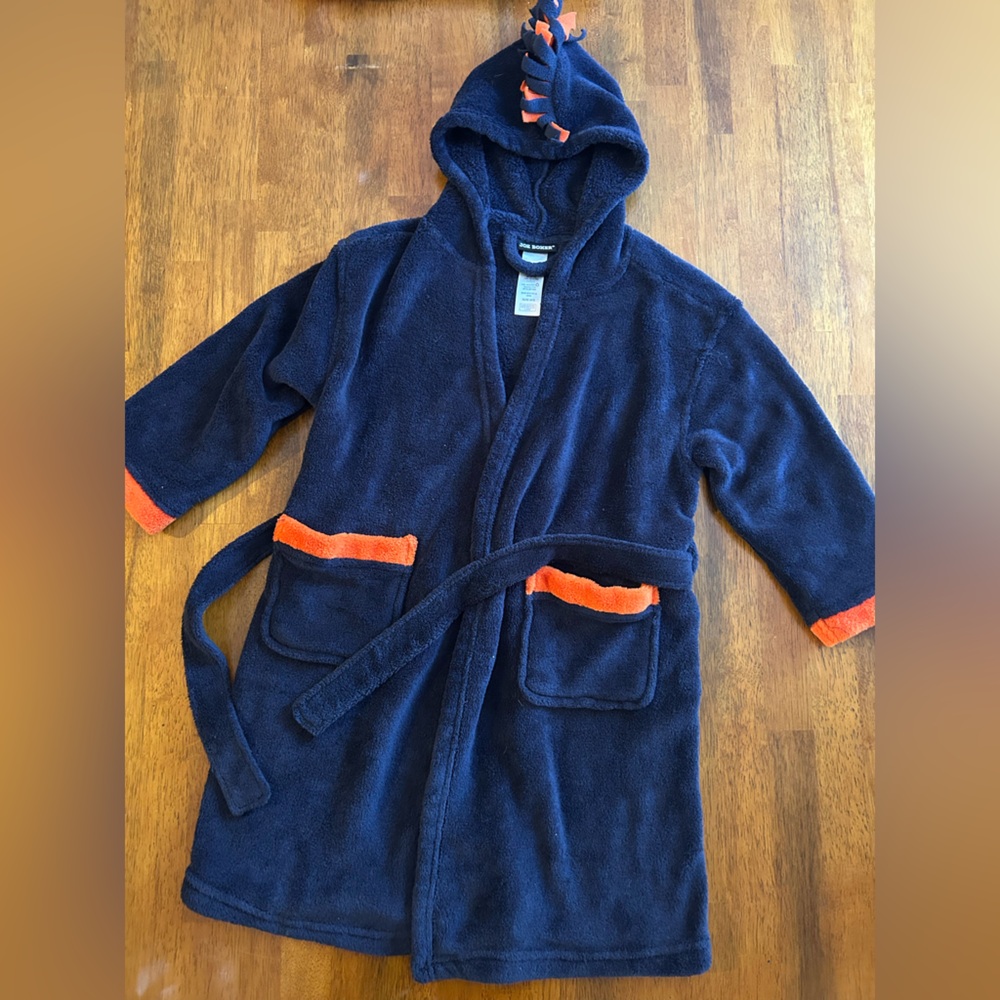 Joe Boxer Hooded Fleece Mohawk Robe | Navy Blue + Orange | Boys XS (4/5)